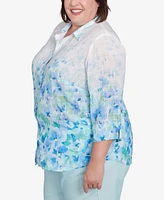 Alfred Dunner Plus St. Thomas Border Floral Button Down Top