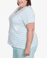 Alfred Dunner Plus St. Thomas Embroidered Daisy Striped Top