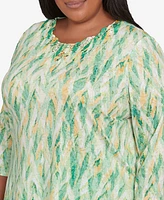 Alfred Dunner Plus Rise and Shine Bright Textured Strokes Embellished Top