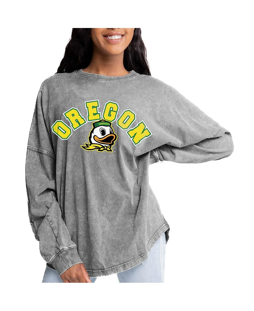 Gameday Couture Women's Gray Oregon Ducks Faded Wash Pullover Sweatshirt