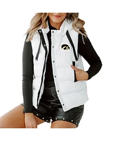 Gameday Couture Women's White Iowa Hawkeyes Hooded Full-Snap Puffer Vest