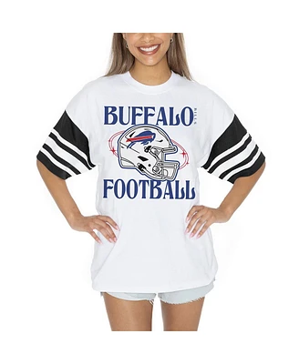 Gameday Couture Women's White Buffalo Bills Vintage Look Contrast Mesh Striped Raglan T-Shirt