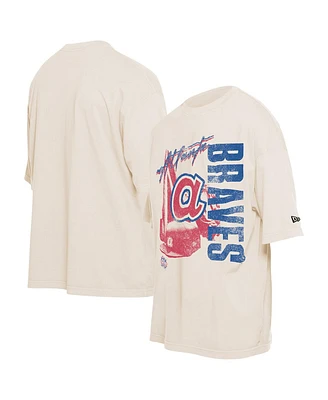 New Era Men's Cream Atlanta Braves Cooperstown Collection Oversized Throwback Distressed T-Shirt