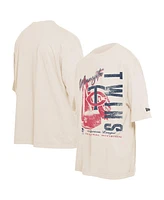 New Era Men's Cream Minnesota Twins Cooperstown Collection Oversized Throwback Distressed T-Shirt