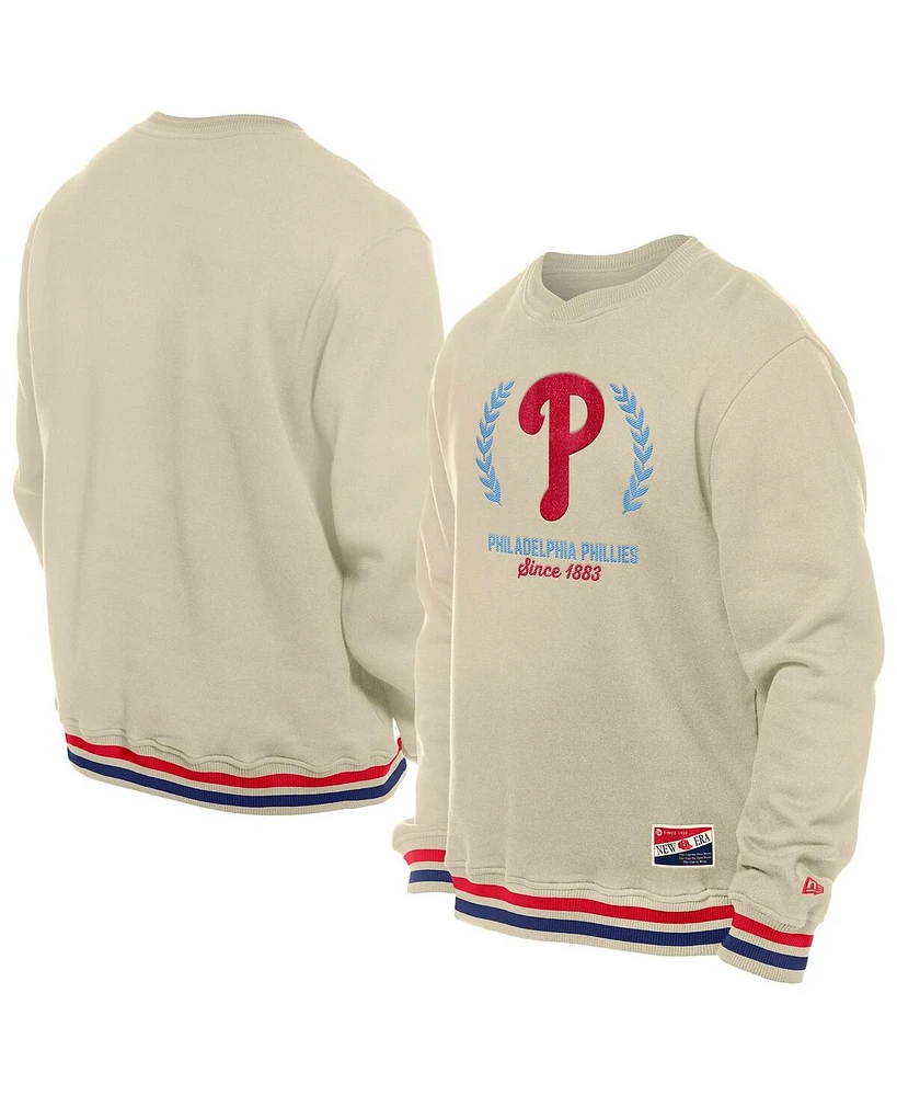 New Era Men's Cream Philadelphia Phillies Throwback Pullover Sweatshirt