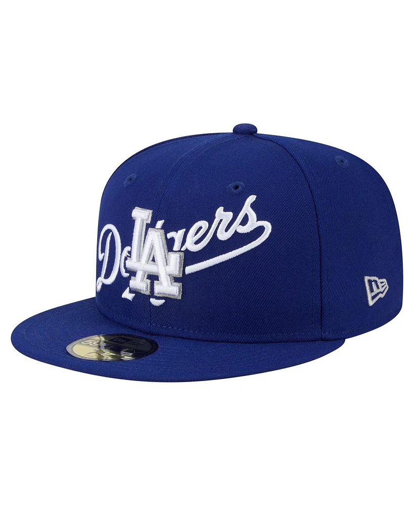 New Era Men's Royal Los Angeles Dodgers Overlap 59FIFTY Fitted Hat