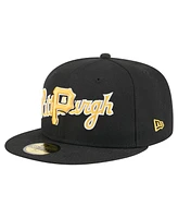 New Era Men's Black Pittsburgh Pirates Overlap 59FIFTY Fitted Hat