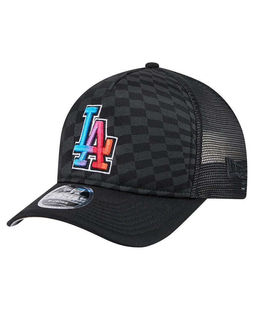 New Era Men's Black Los Angeles Dodgers Gradient 9FORTY A-Frame M-Crown Trucker Adjustable Hat