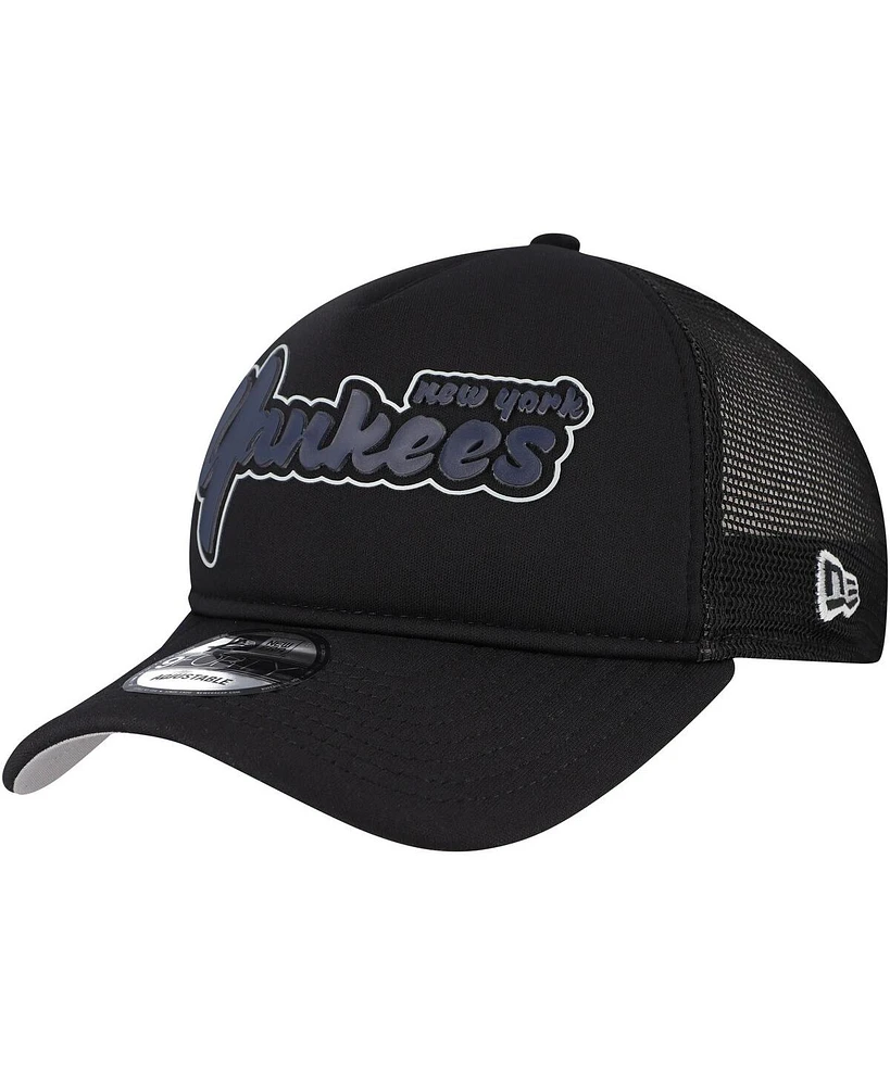 New Era Men's Black New York Yankees Retro Bold A-Frame Trucker 9FORTY Adjustable Hat