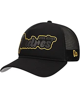 New Era Men's Black San Diego Padres Retro Bold A-Frame Trucker 9FORTY Adjustable Hat