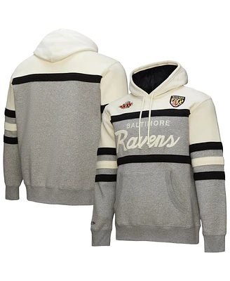 Mitchell & Ness Men's Heather Gray Baltimore Ravens Head Coach Vintage Logo Pullover Hoodie