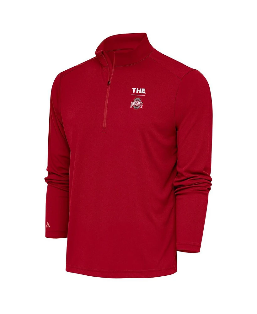 Antigua Men's Scarlet Ohio State Buckeyes The Tribute Quarter-Zip Pullover Top