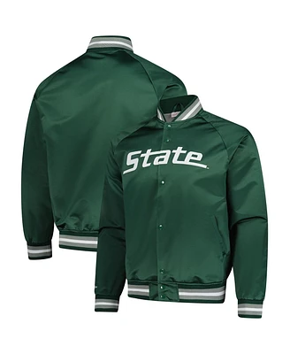 Mitchell & Ness Men's Green Michigan State Spartans Lightweight Current Logo Satin Full-Snap Jacket