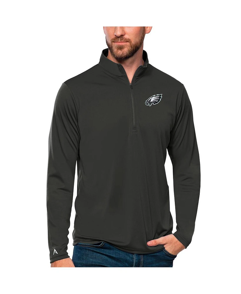 Antigua Men's Charcoal Philadelphia Eagles Tribute Quarter-Zip Lightweight Pullover Top