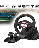 180° Racing Steering Wheel with Pedals – Adjustable Tilt & Height, Dual Motor Vibration for Pc, PS3, PS4, Switch, and Android