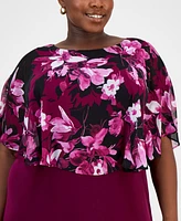 Connected Plus Floral-Print Capelet Sheath Dress