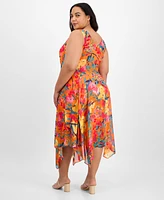 Robbie Bee Plus Cowl-Neck Sleeveless Handkerchief-Hem Dress