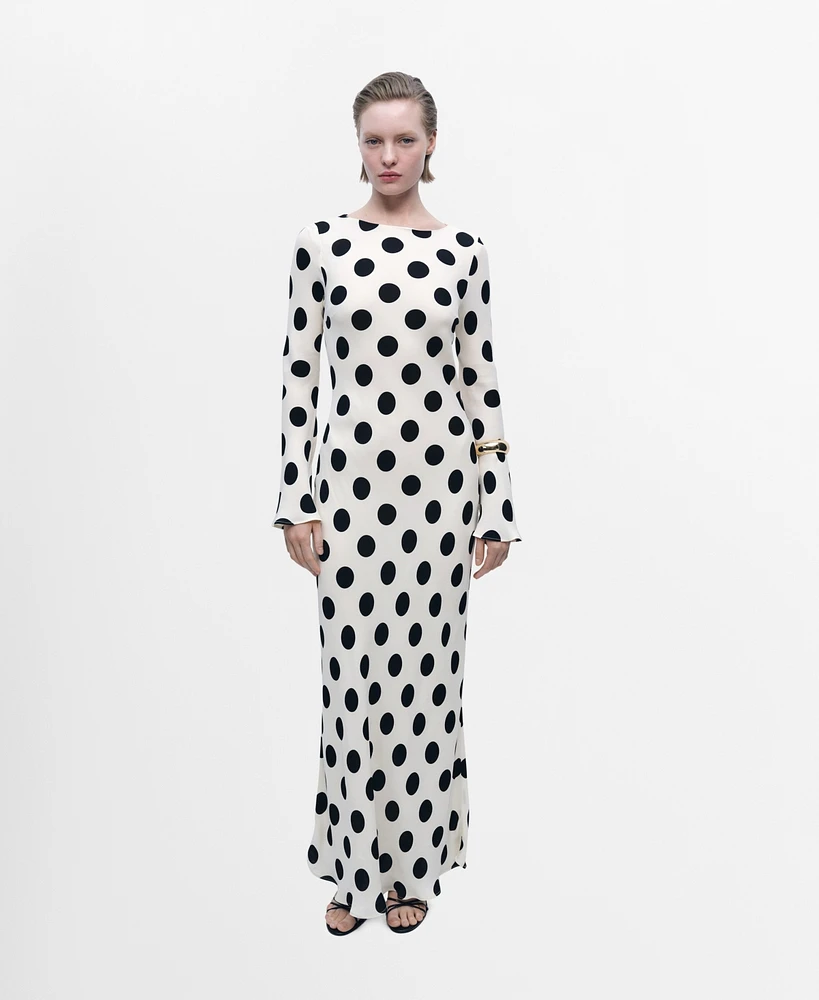 Mango Women's Flared Sleeves Polka Dot Dress