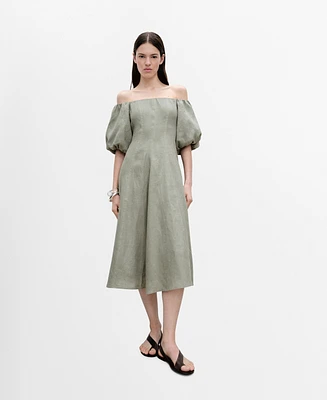 Mango Women's Puffed-Sleeve Linen Dress