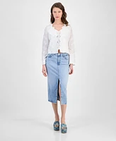 Guess Women's Long-Sleeve Embroidered Tie-Front Top