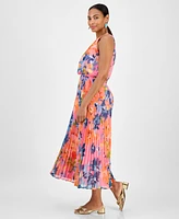 Robbie Bee Petite Printed Sleeveless Pleat-Skirt Maxi Dress