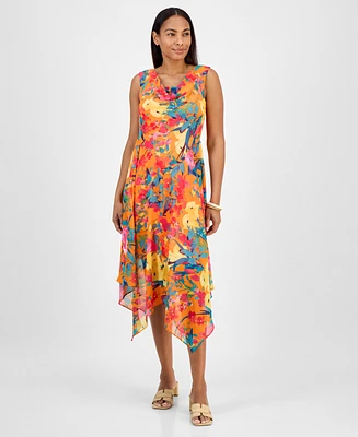 Robbie Bee Petite Cowl-Neck Sleeveless Handkerchief-Hem Dress