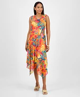 Robbie Bee Petite Cowl-Neck Sleeveless Handkerchief-Hem Dress