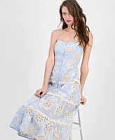 Guess Women's Floral Eyelet Tiered Midi Dress