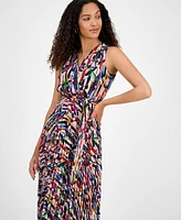 Sandra Darren Petite Printed Pleated Chiffon Maxi Dress