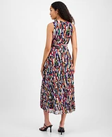 Sandra Darren Petite Printed Pleated Chiffon Maxi Dress