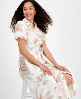Sandra Darren Petite Printed Puff-Sleeve Shirtdress