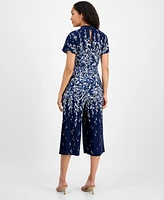 Sandra Darren Petite Printed Cropped Flutter-Sleeve Jumpsuit