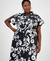 Sandra Darren Plus Printed Short-Sleeve Shirtdress