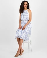 Robbie Bee Women's Tiered Floral Chiffon Fit & Flare Dress