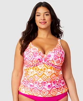 Anne Cole Plus Tie-Dyed Foulard Underwire Draped Tankini Top
