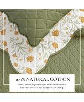 Linery & Co. Cotton Stitched Reversible Floral 3 Piece Scalloped Quilt and Sham Set