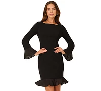 Adrianna Papell Women's Bell-Sleeve Flounce-Hem Sheath Dress