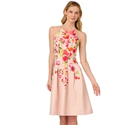 Adrianna Papell Women's Floral-Print Pleated Fit & Flare Halter Dress