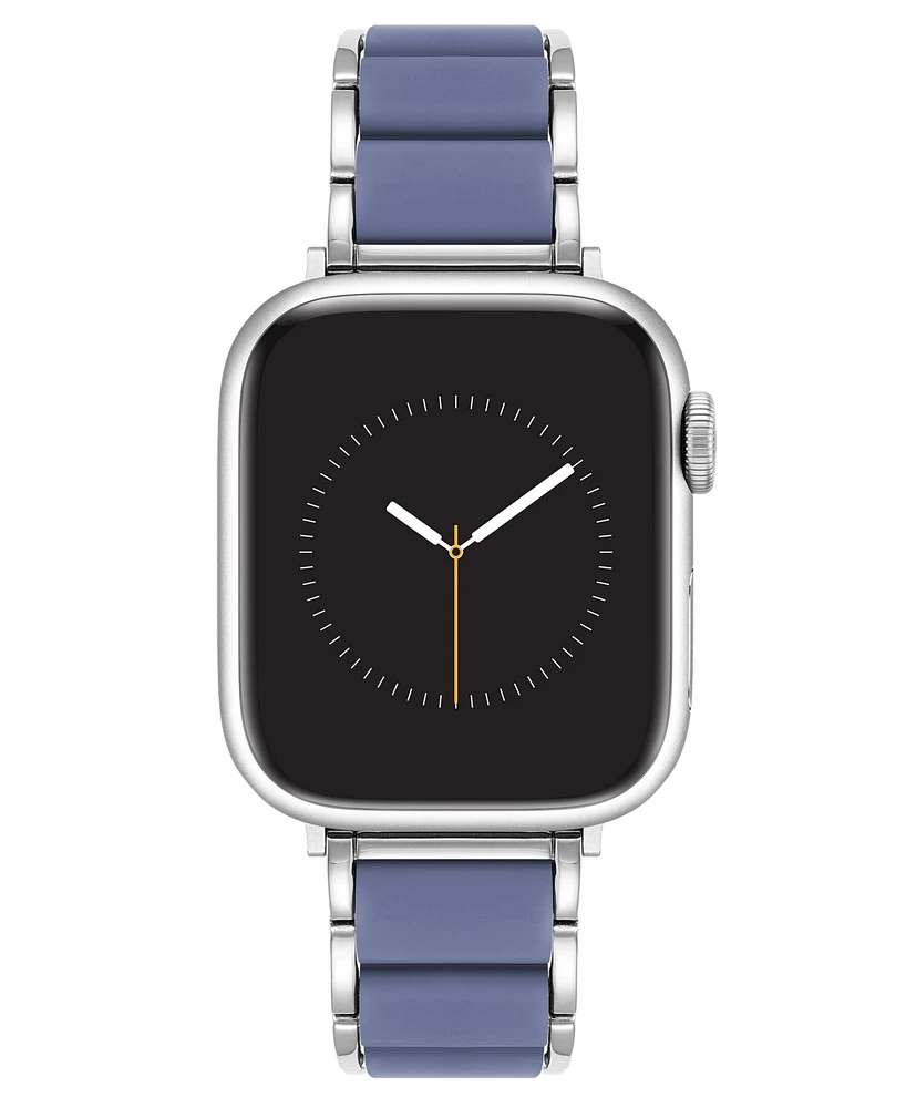 Anne Klein Women's Light Blue Rubberized Link with Silver-Tone Alloy Metal Band for Apple Watch 44/45/46/49mm