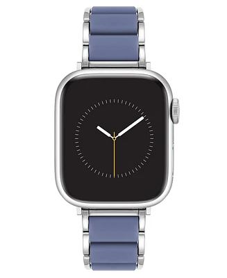 Anne Klein Women's Light Blue Rubberized Link with Silver-Tone Alloy Metal Band for Apple Watch 44/45/46/49mm