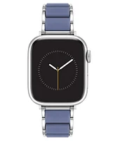 Anne Klein Women's Light Blue Rubberized Link with Silver-Tone Alloy Metal Band for Apple Watch 44/45/46/49mm