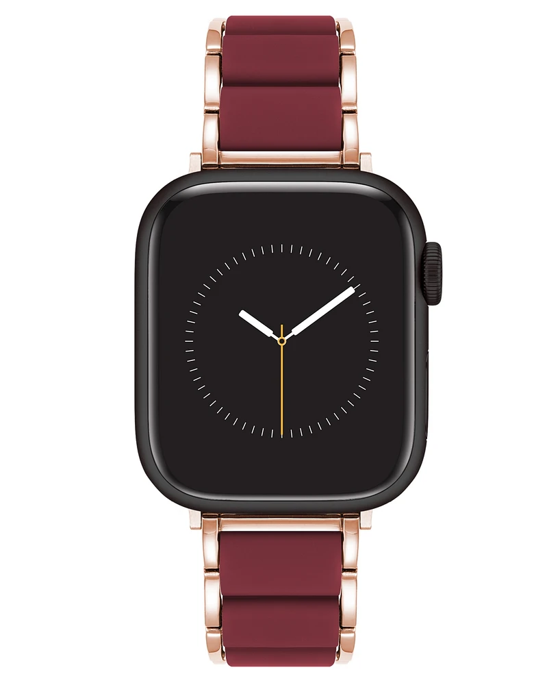 Anne Klein Women's Burgundy Rubberized Link with Rose Gold-Tone Alloy Metal Band for Apple Watch 10 38/40/41mm