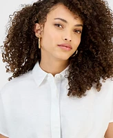 I.n.c. International Concepts Petite Linen-Blend Tie-Hem Short-Sleeve Blouse, Exclusive at Macy's