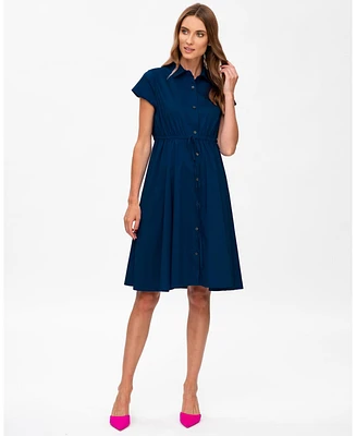 Pietro Brunelli Maternity Poplin Nursing Friendly Button-Front Drawstring Viola Shirt Dress