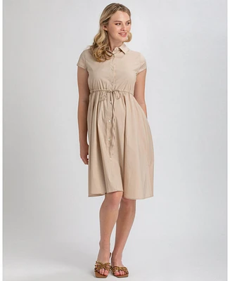 Pietro Brunelli Maternity Poplin Nursing Friendly Button-Front Drawstring Viola Shirt Dress