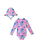 Andy & Evan Baby Girls Floral Print Rashguard w/Hat