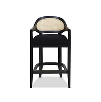 Mid-Century Modern 26" Counter Stool, 1PK Cane Back Bar Chair, Solid Oak Frame for Kitchen Island & Home Bar-The Pop