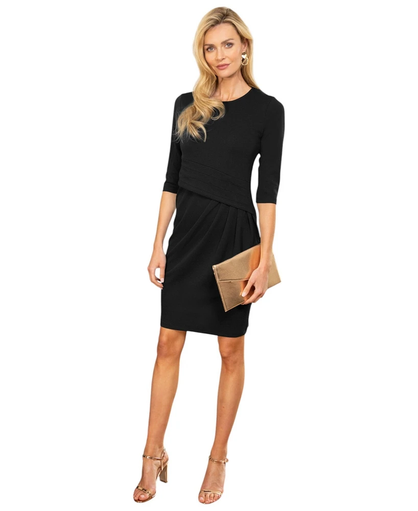 HotSquash London Women's Pleat Waist Dress with 3/4 Sleeves