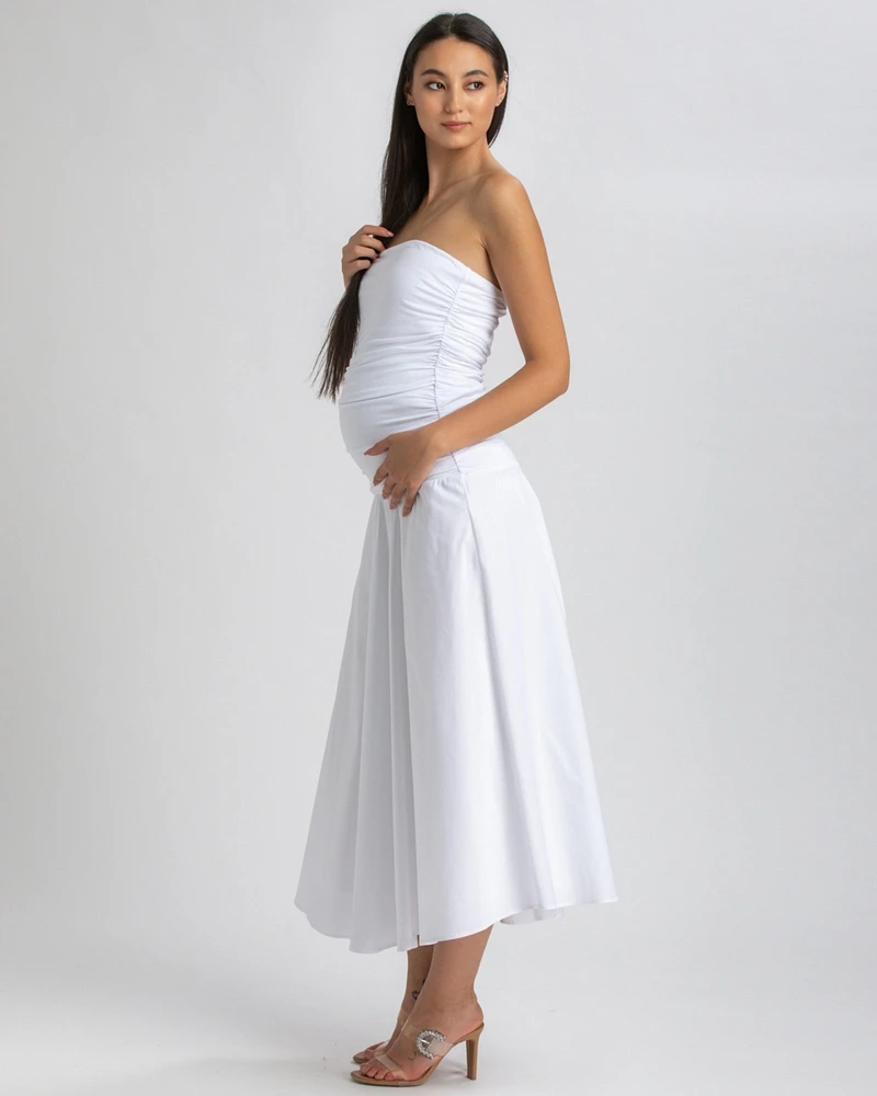 Pietro Brunelli Maternity Strapless Side Ruching Poplin and Jersey Coco Dress