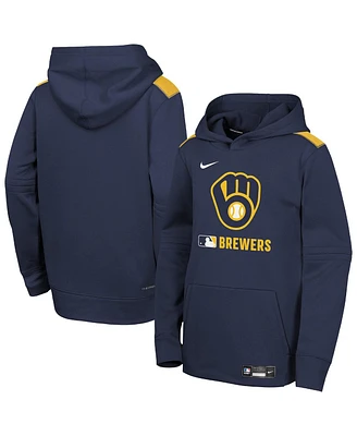 Nike Big Boys and Girls Navy Milwaukee Brewers Authentic Collection Performance Pullover Hoodie